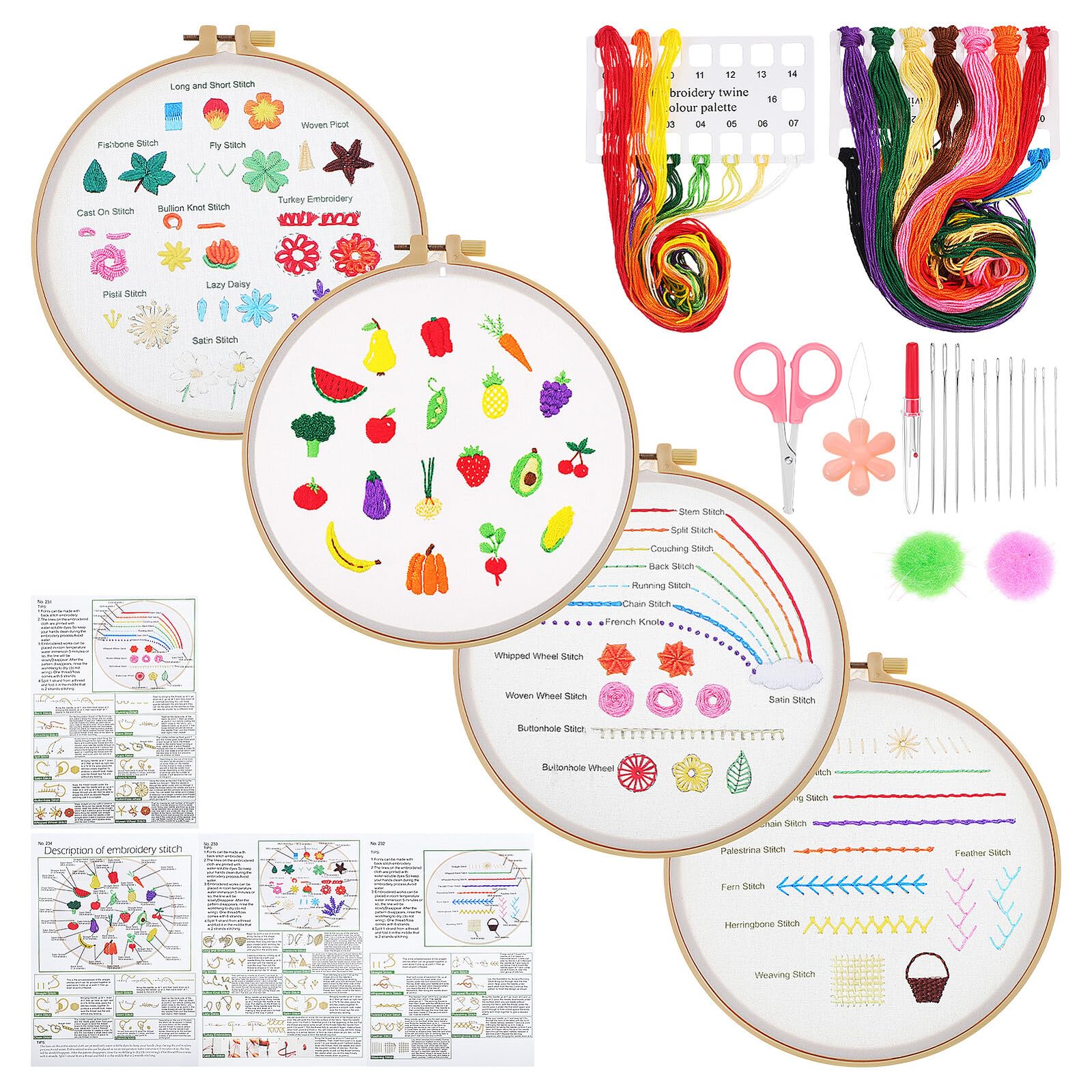 KONTONTY Kit De Material De Bordado Para Principiantes Kit De Bordado Mano Para Manualidades Para Adultos Incluye Accesorios De