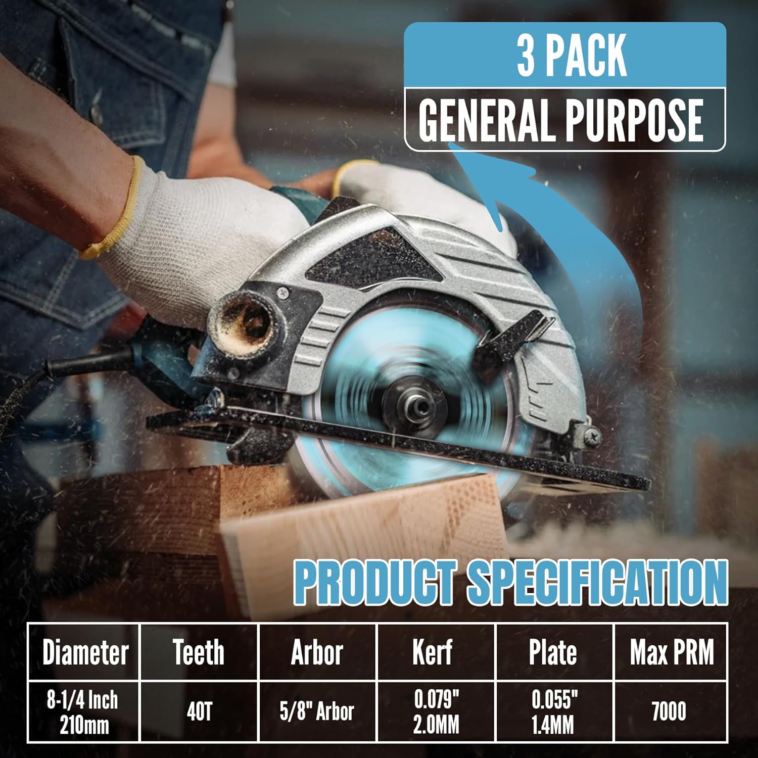 KEENTECH 8-1/4 Inch Table Saw Blade 40T by 5/8" Bore General Purpose Cutting for Plywood, MDF, OSB, Longer Service Life, 3-Pack