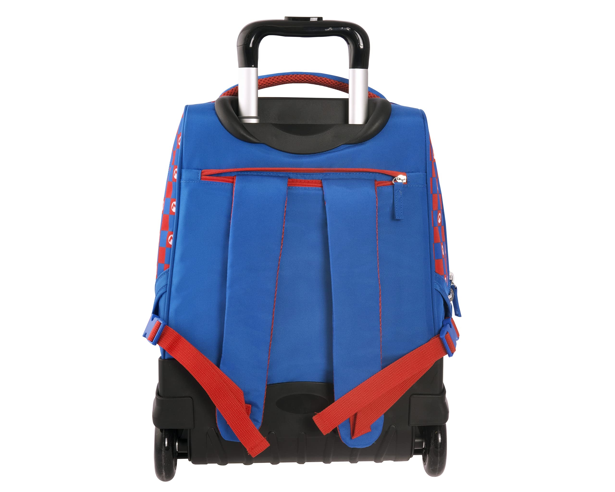 Super Mario – Mochila escolar con ruedas oficial Super Mario con asa ajustable, correas acolchadas y ajustables, bolsillo frontal y cierres de cremallera, 32 x 47 x 21 cm, turquesa, Talla única,