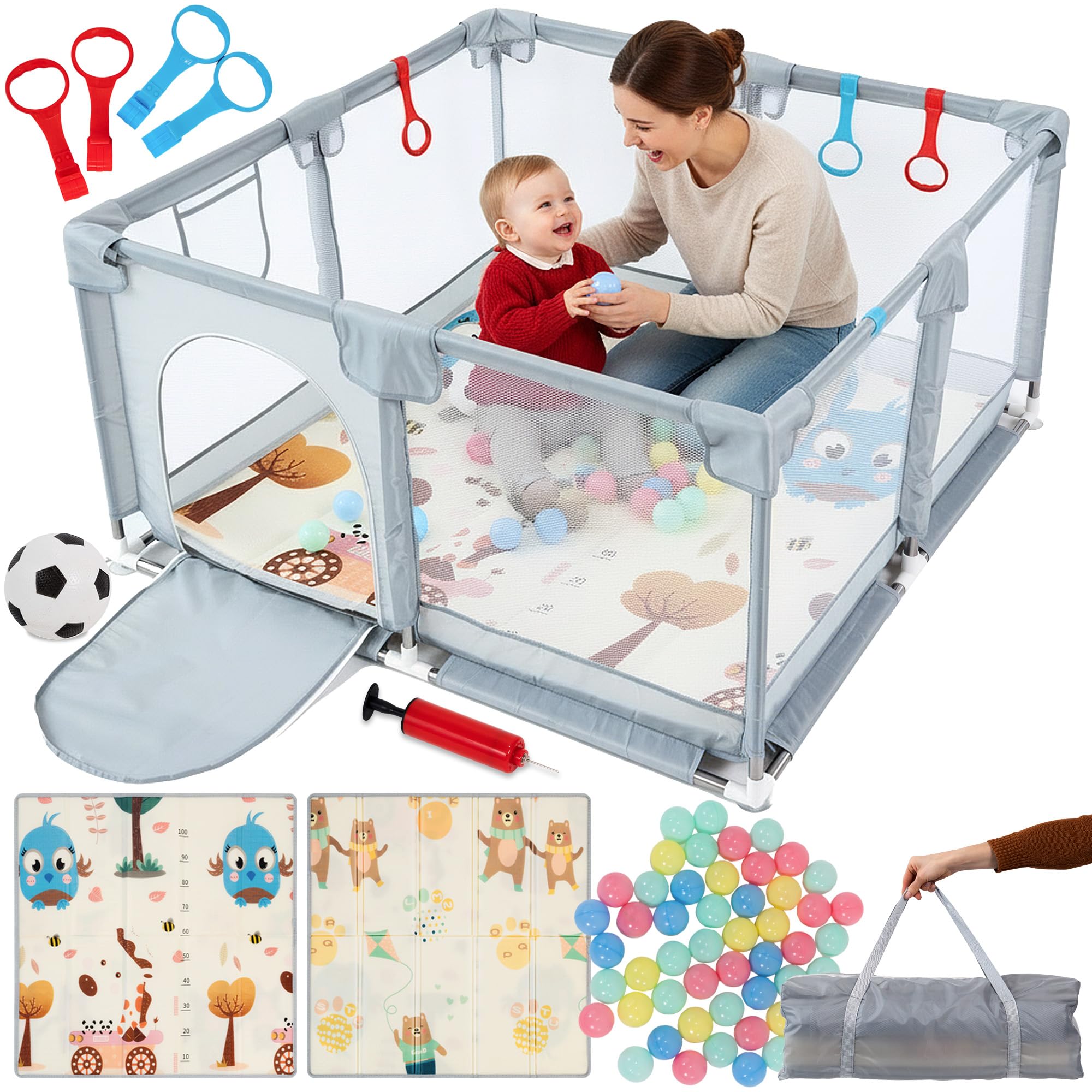 Parque Infantil Bebé 120x120 cm Incluye Alfombra + Accesorios Corralito Bebé Parque Bebé 120x120, Corral para Bebé, Parques Infantiles Bebés para Casa Corral de Juegos para bebés Baby Playpen
