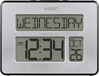 La Crosse Technology 513-1419B Silver Atomic Full Calendar Clock with Extra Large Digits