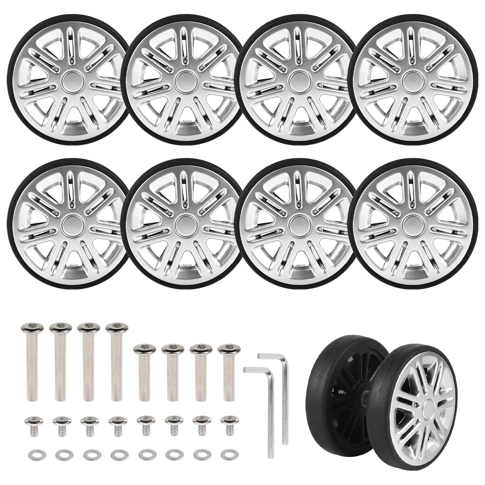 8pcs Suitcase Replacement Wheels 60 x 12 mm, Suitcase Wheels Replacement Wheels for Luggage with Double Wheels, Suitcase Wheels Replacement Luggage Wheels, Rubber Replacement Wheels with Repair