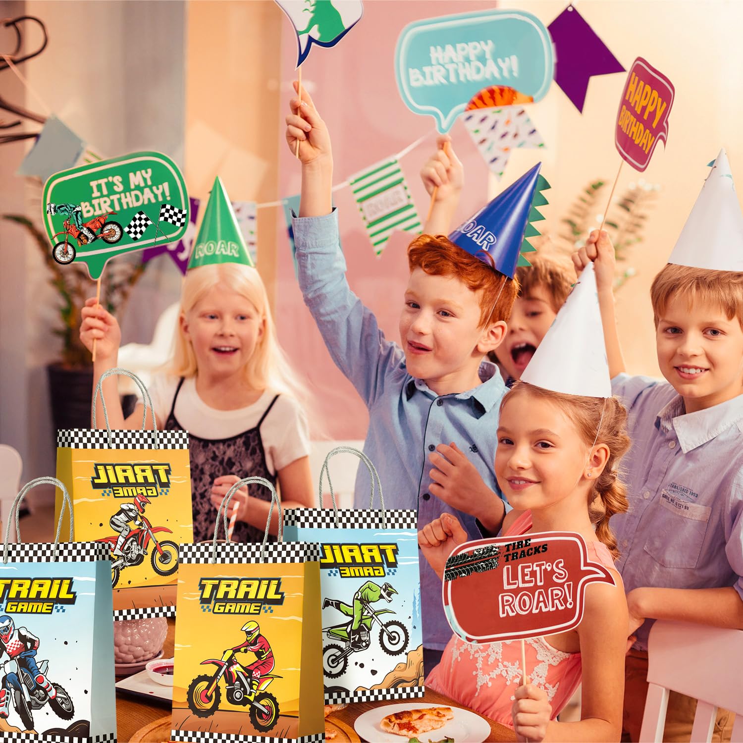 Motorcycle Party Gift Bags, 24 Pcs Dirt Bike Party Bags Set, Motocross Themed Party Favor Bags, Dirt Bike Party Gift Treat Bags Dirt Bike Goodie Bags for Dirt Bike Birthday Party Decorations