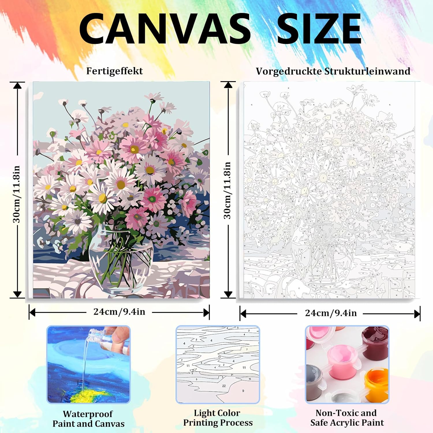 Aestalrcus 4 Pack Framed Paint by Numbers Kit for Adults, Flowers Adult Paint by Number Kits, DIY Acrylic Oil Painting by Numbers for Adults for Gift Home Decor 10x12 inch