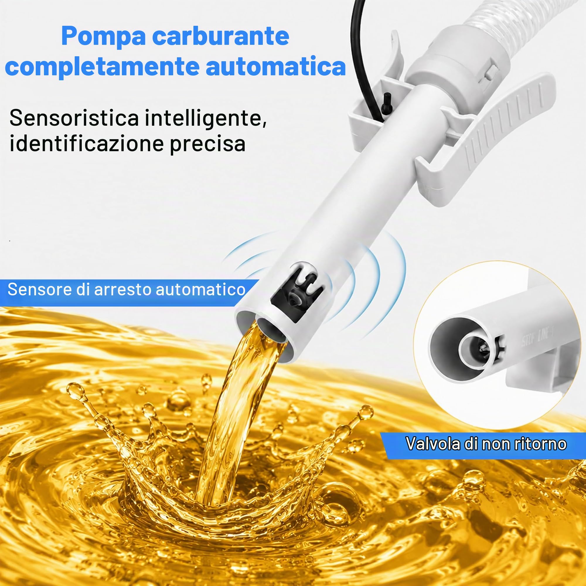 Pompa Travaso Gasolio con Sensore di Arresto Automatico, 2.8GPM Batteria e Ricaricabile Pompa Benzina, Portatili Pompa Carburante Elettrica, Pompa Aspira Benzina con Adattatore di 4 Dimensio
