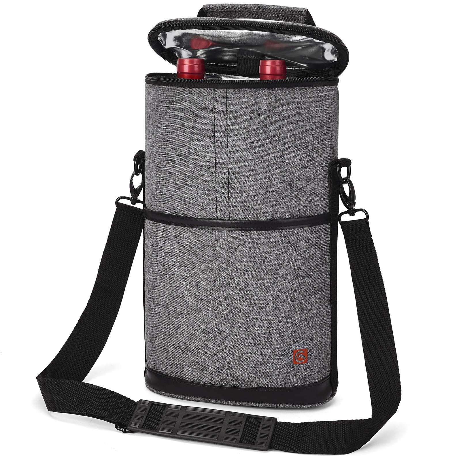 ALLCAMP 2 Bottle Wine Tote Carrier - Insulated Portable Padded Canvas Wine Bag for Travel, BYOB Restaurant, Wine Tasting, Party, Great Christmas Day Gift for Wine Lover，Gray
