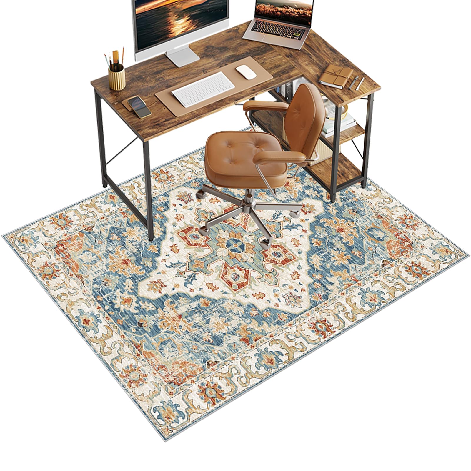 Chair Mat for Carpet Floor, 100 x 140 cm Office Chair Mat for Hardwood Floors, Multi-Purpose Carpet Protector for Home & Office, Desk Chair Mat for Rolling Chair, Anti-skidding Stop Noise Vintage Rug
