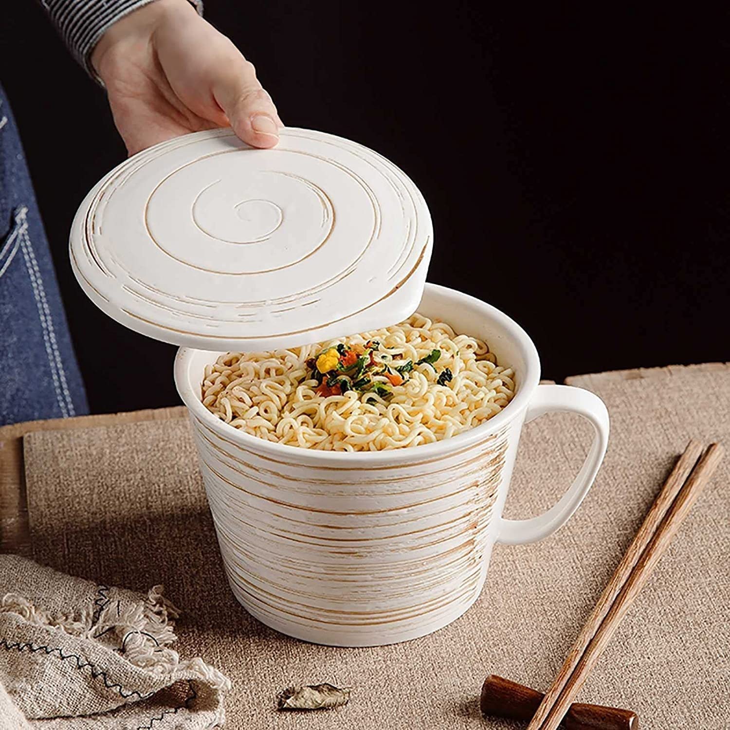 Uchwyt do kubka do zupy, miska do zupy, eleganckie ceramiczne miski do zupy z łyżką, 26 uncji, duża ręcznie malowana miska do zupy cebulowej z uchwytem, ​​śniadanie, owsianka, sałatka, płatk