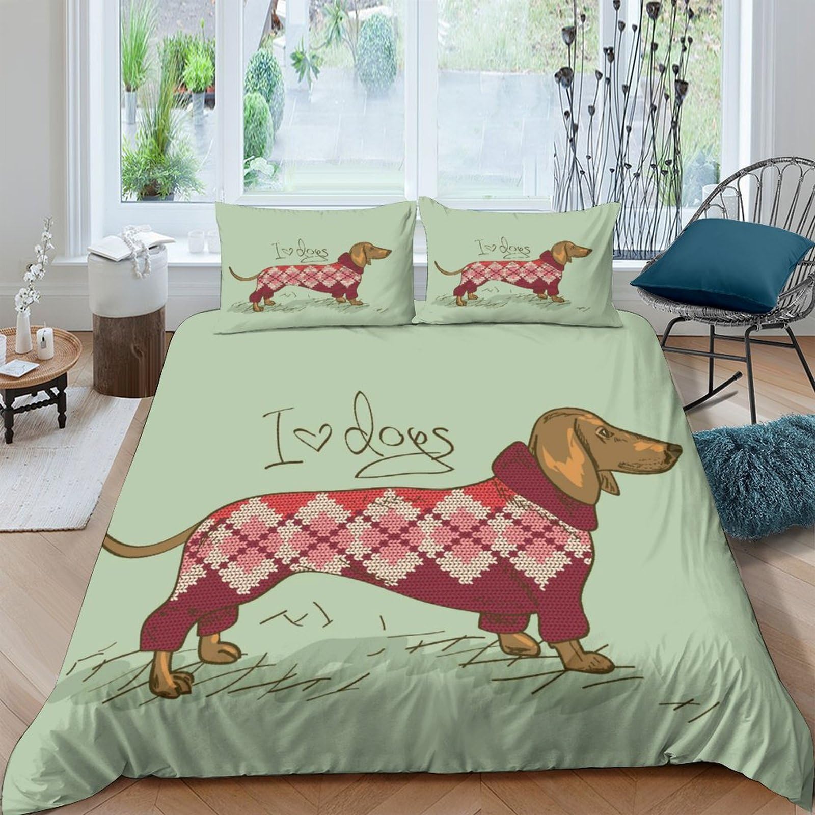 Ctjqhvkz Style-5 3D Printed Plaid Dachshund Fitted Sheet Microfiber Soft Bedroom Decor Dog Pattern Mattress Cover For Home Guest Room Single（135X200cm）