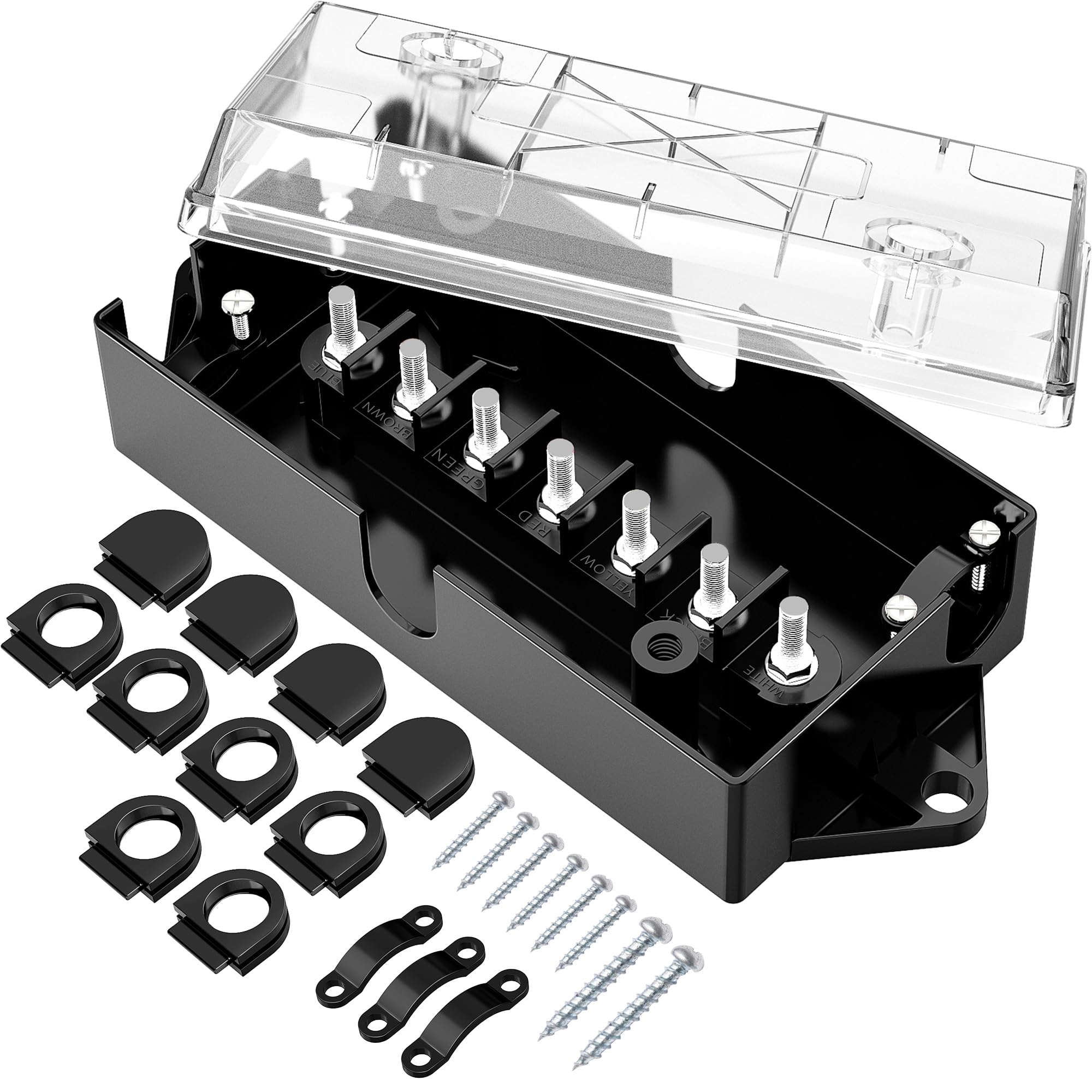7 Way Electrical Trailer Junction Box-7 Gang Trailer Wire Connection Box with Clear Cover Weatherproof for Rewiring Camper RV Caravans Boat Light 7 Way Trailer Wire Connectors