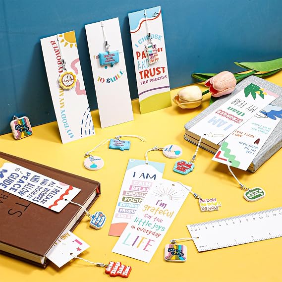 200 Pcs Mental Health Awareness Items Gifts Set Bulk 100 Inspirational Bookmarks with 100 Mental Health Keychains Positive Affirmation Cards Gifts for Students Counselor Office Must Haves