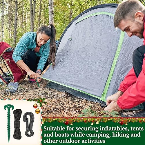 Vista 41 de AUGSUN Juego de 27 estacas inflables de plástico, incluye estacas de tienda, cuerdas de correas y ganchos, estacas de jardín resistentes para Verde
