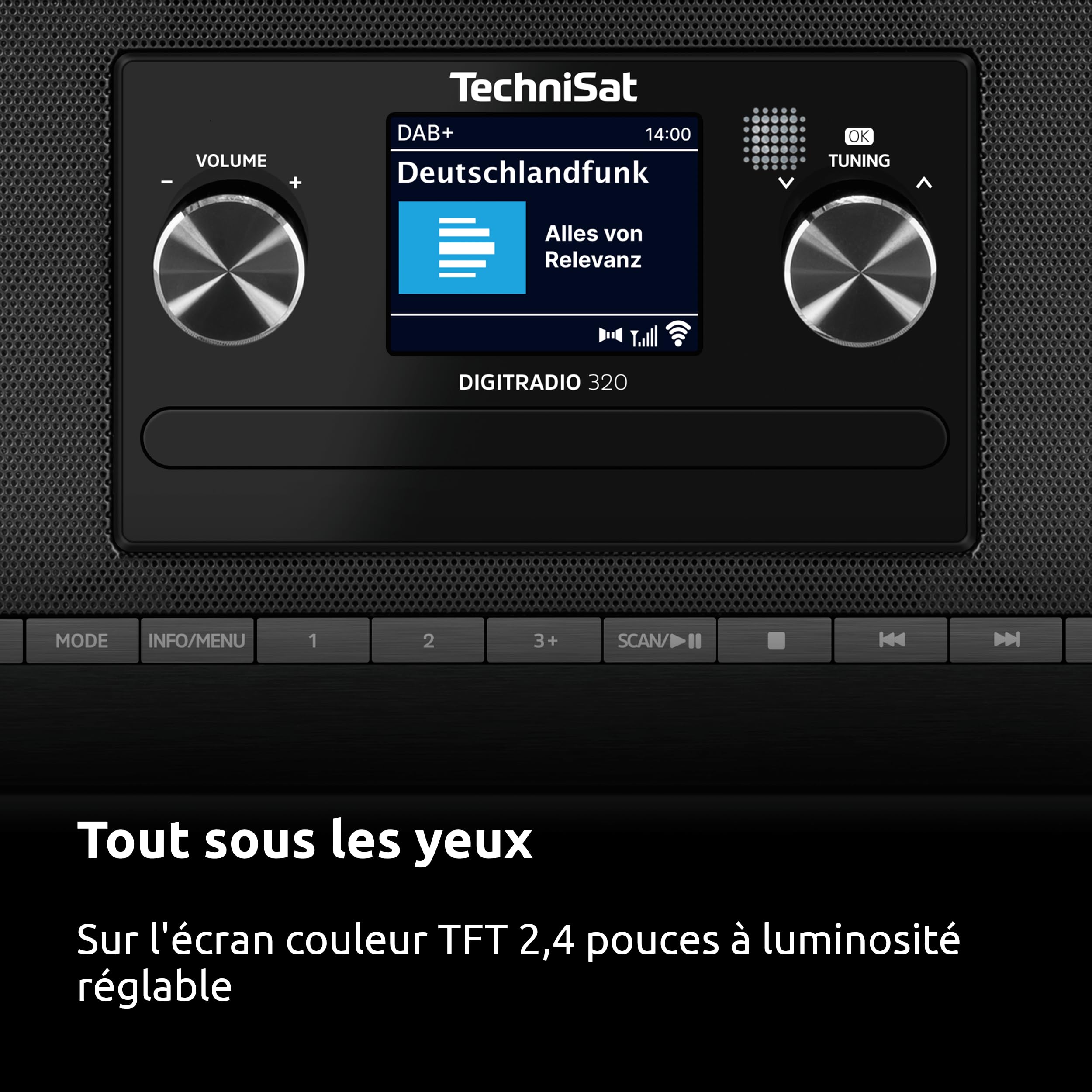 TechniSat DIGITRADIO 320 – Chaîne Hi-FI compacte stéréo (Dab+ & FM, Lecteur CD, Bluetooth, USB, 2×5 W RMS, écran Couleur TFT, réveil, minuterie, télécommande) Noir