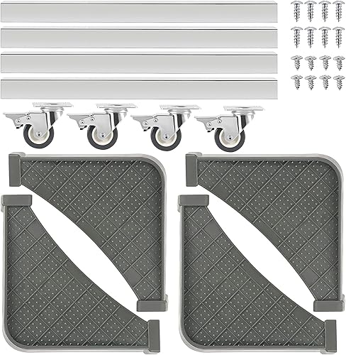 Miniatura 2 de HAKZEON 2 paquetes de base móvil, soporte ajustable para nevera, soporte para lavadora, rodillo móvil con 4 ruedas giratorias de bloqueo, rodillo