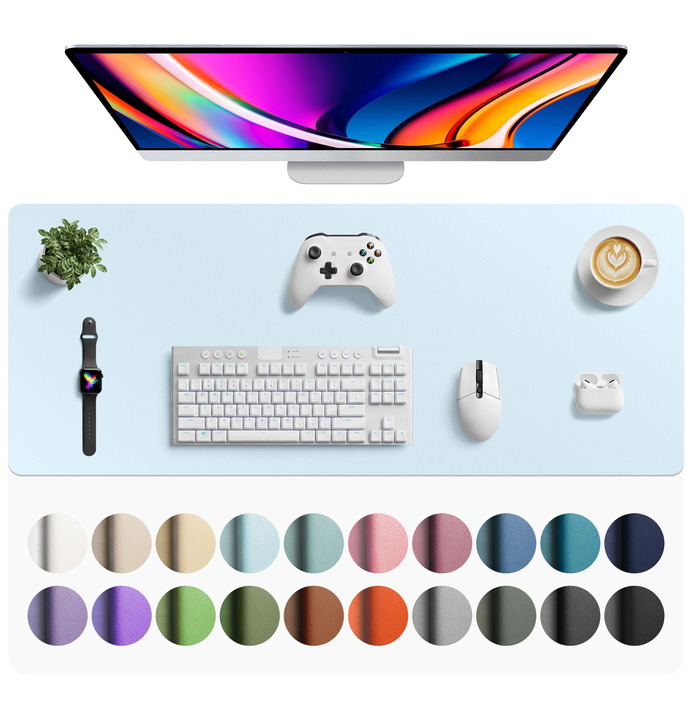 Aothia Faux Leather Desk Mat Baby Blue 42" x 17" | Protects Your Desk with Style - main product image
