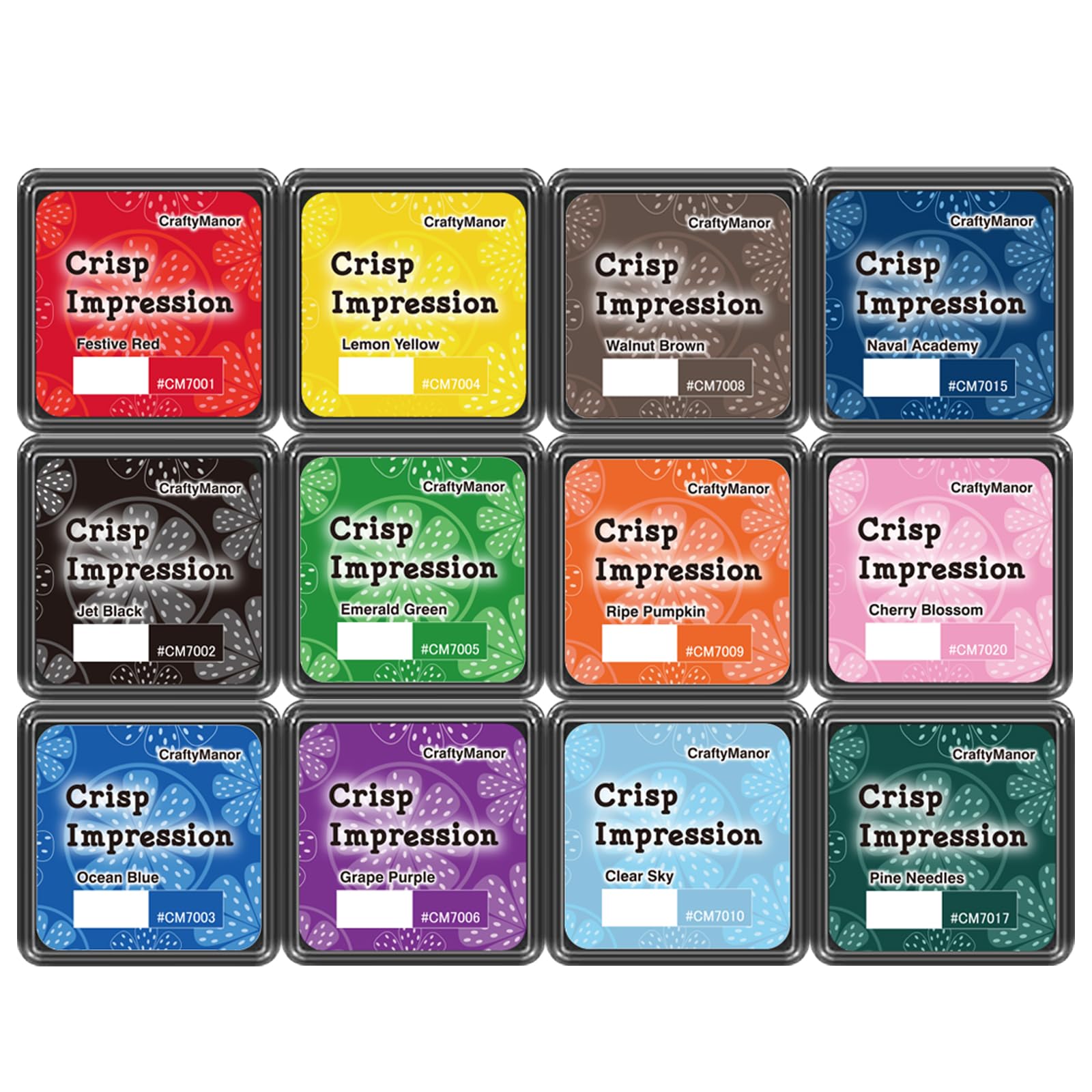 CraftyManor Crisp Impression Mini Ink Pads for Stamps, Oil-Based Stamp Pad for Scrapbooking, Card Making & Stamping (Crisp 12 Colours)