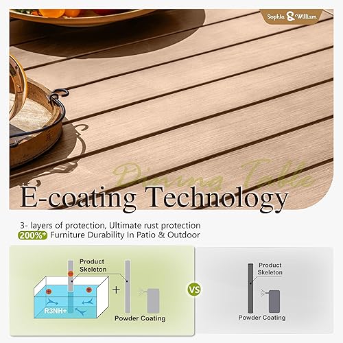 Miniatura 7 de Sophia & William Mesa grande de patio al aire libre de 60 pulgadas para 8 personas, mesa de comedor cuadrada de metal para exteriores con agujero