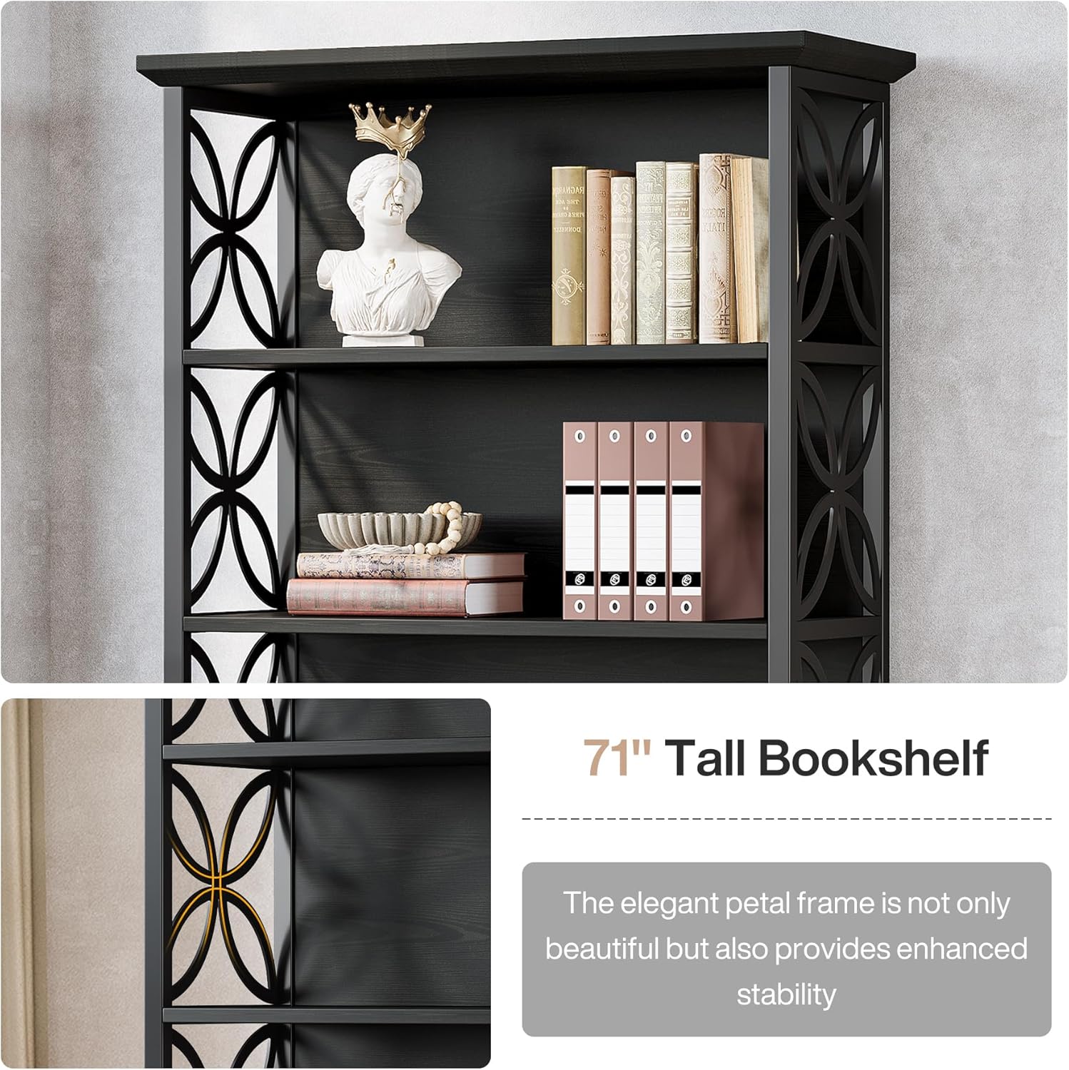 Tribesigns 6-Tier Tall Bookshelf, 71" Industrial Bookcase with Metal Frame, Freestanding Open Storage Shelves for Home Office, Living Room, Bedroom