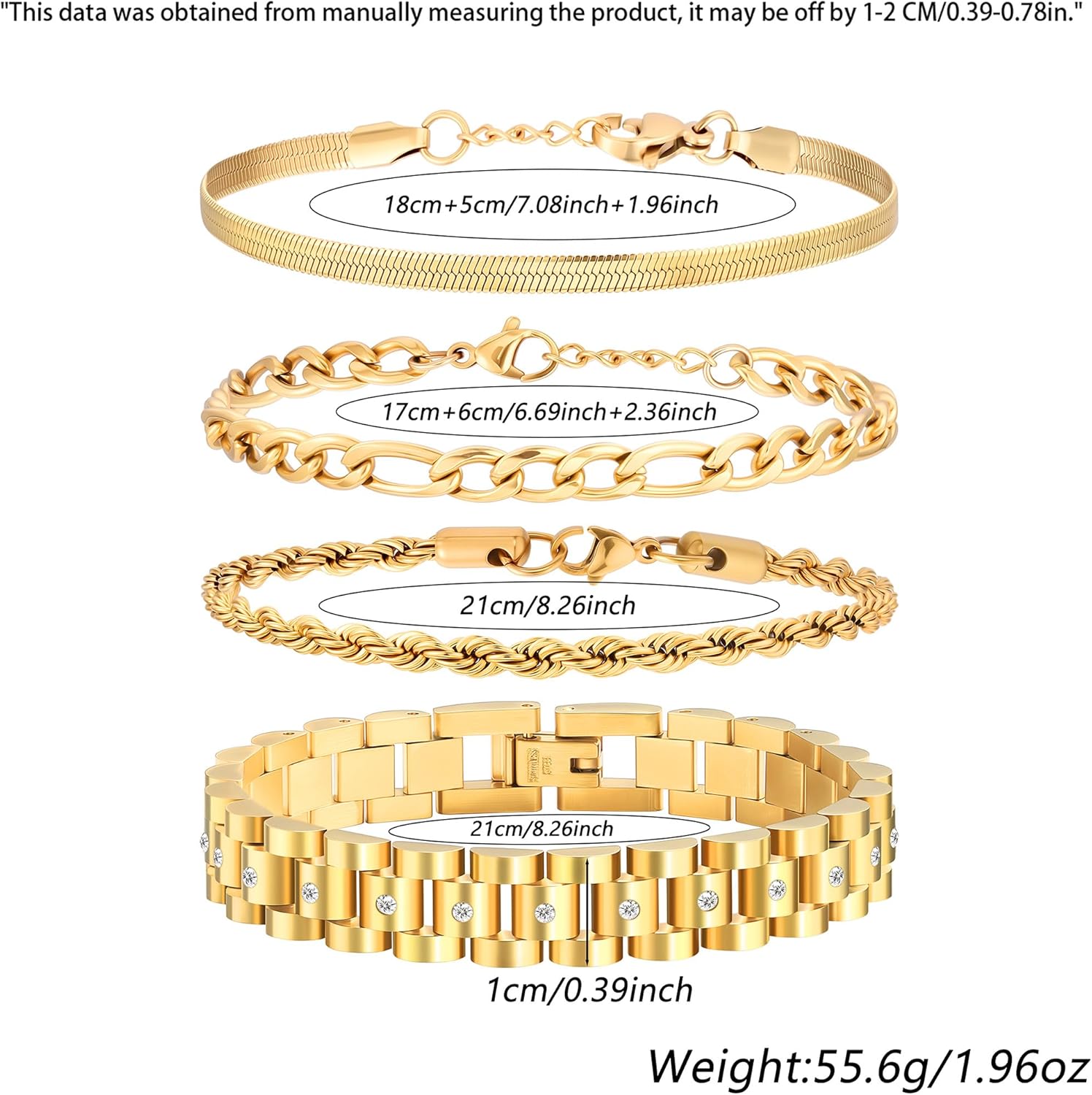 Gold Bracelets for Women -18K Real Gold Stackable Bracelets Trendy Cuban link Jewelry for Women, Stainless Steel Herringbone Watch Band Chains Rope Bracelets with Adjust Tool - Image 8