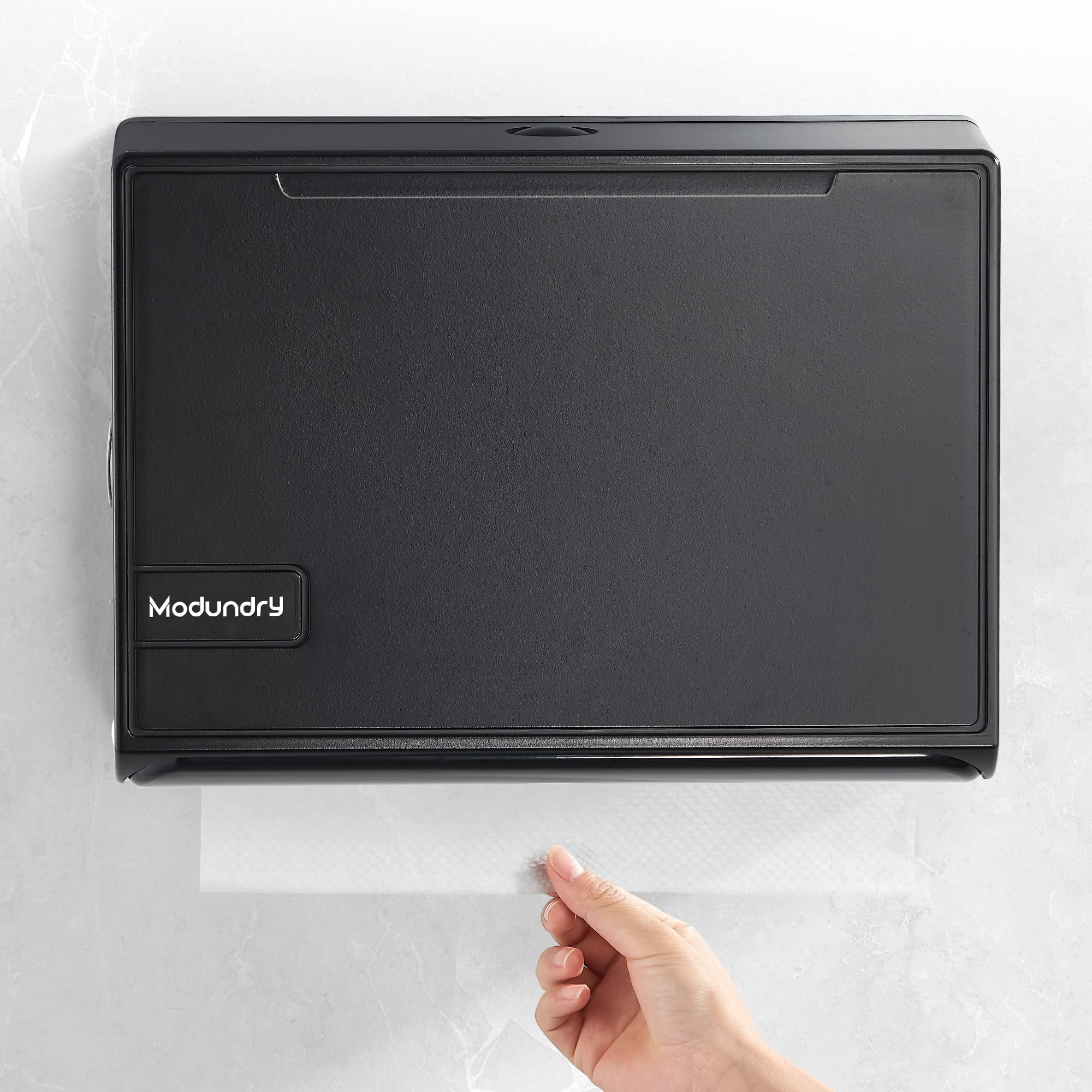 Modundry Paper Towel Dispenser, Wall-Mounted Hand Paper Towel Dispenser, Commercial Hand Towel Dispenser for Kitchen Bathroom Office Resturant, Holds 200 Paper (Black)