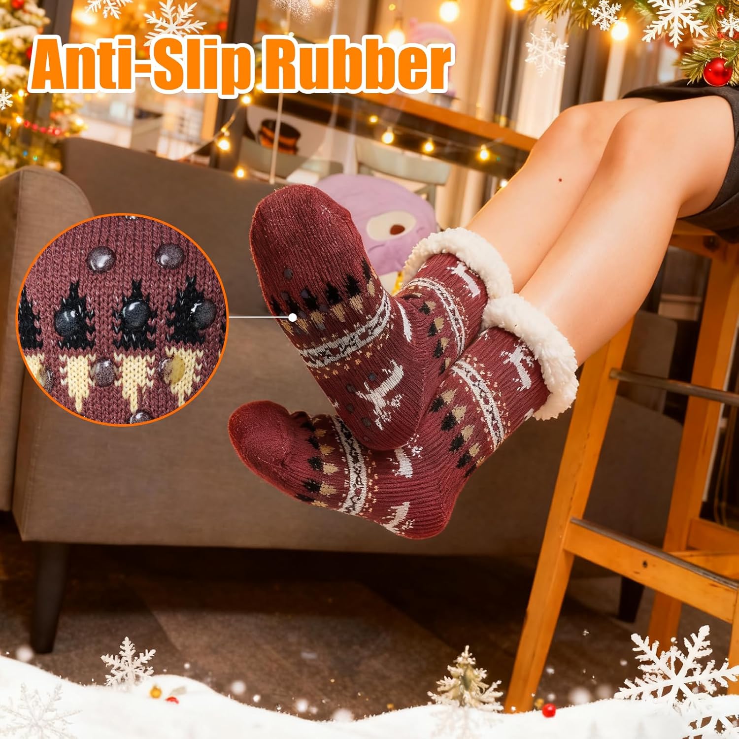 WORLD-BIO Winter Christmas Slipper Socks for Women – 3-Pair Non-Skid Silicone Grip Floor Socks, Cozy Fuzzy Cabin Socks, Size 5-11, Cozy Christmas Gift Socks, Machine Washable - Image 5