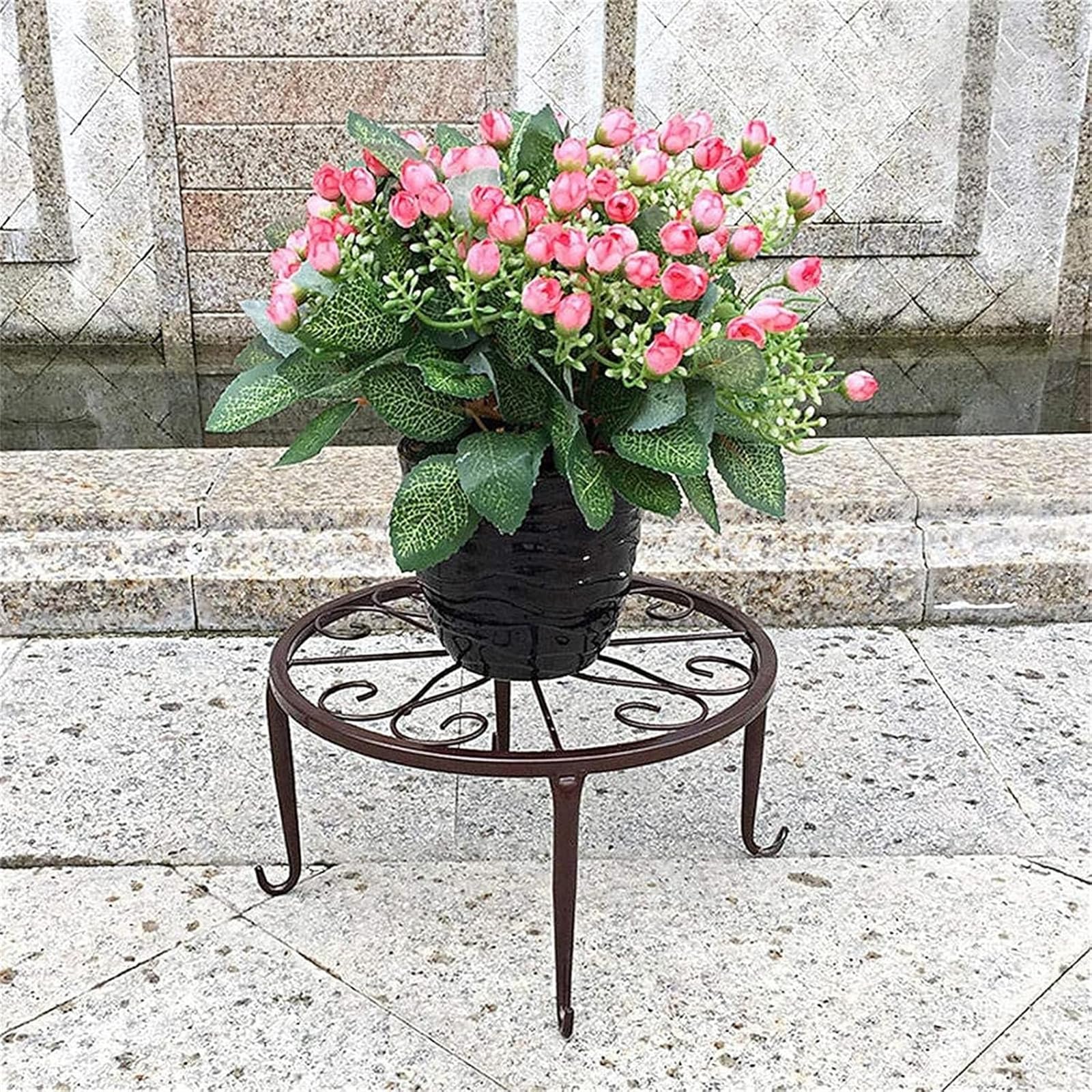 Ailovone Pflanzenständer Blumenhocker Outdoor Wetterfest Blumenständer aus Metall Gartenregal Pflanzgefäße Ständer Rund Dekorativ Pflanzenhocker Topfgestell für Innen und Außenbereiche (z1-Weiß-1pcs) Garten