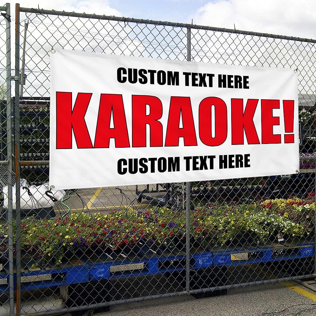 Custom Vinyl Banner Multiple Sizes Karaoke! Outdoor Advertising Printing Social Clubs Outdoor Weatherproof Industrial Yard Signs 4 Grommets Personalized Text Here 16x40Inches