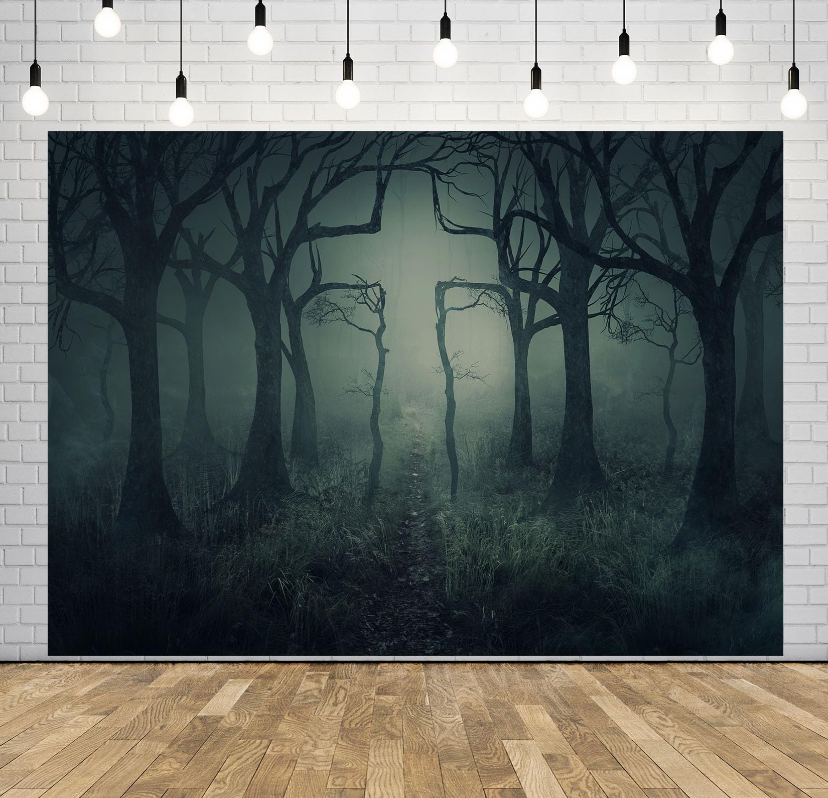 12x8FT (3.6x2.5m) Foresta Nebbiosa Con Alberi Spogli Sfondo Fotografico | Sentiero Nel Bosco Oscuro Fondale In Tessuto,Rami Contorti Nebbia Fitta,Per Feste Halloween E Ritratti Spaventosi,Photo Booth