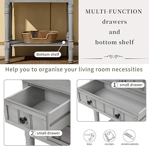 Miniatura 47 de Merax Mesa consola clásica de madera para entrada, pasillo, aparador con cajones de almacenamiento y estante inferior (azul marino) azul marino