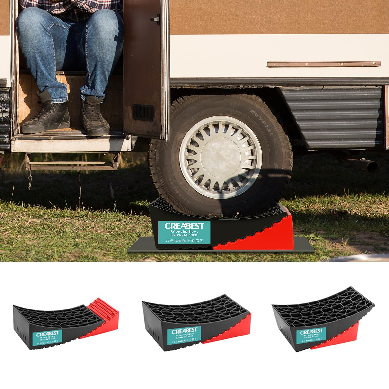 Exmate Set di 2 livellatori per camper, livellatore curvo con cunei per rimorchi da viaggio, livellamento leggero e senza passaggi