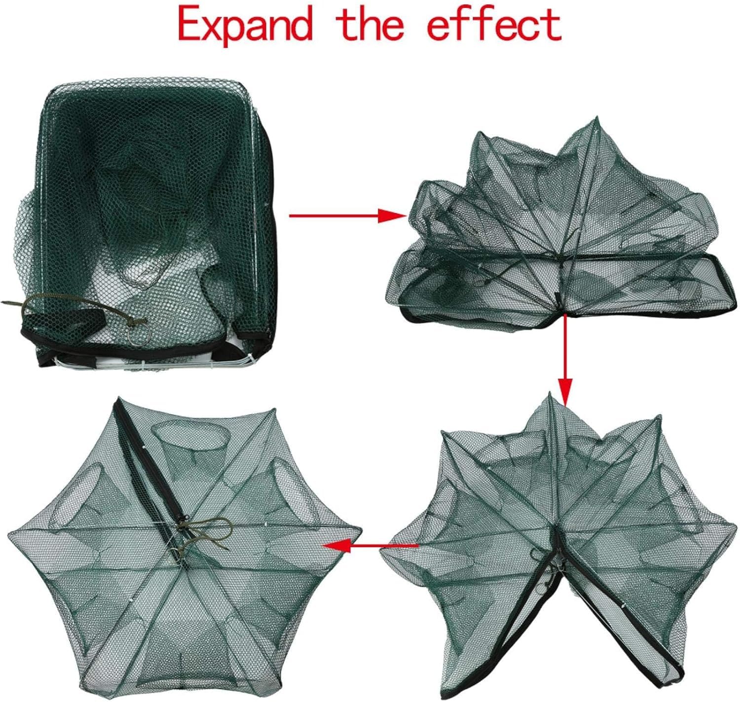 Filet de Pêche Automatique 6 Trous Piège à Appâts de Pêche en Nylon Pliable Facile à Utiliser pour Crevettes Vérons Ménés Crabes