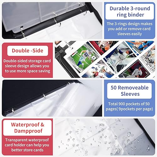 Miniatura 5 de Carpeta de tarjetas coleccionables, 900 bolsillos con cremallera, carpeta de colección de tarjetas de poliuretano con bolsillo de doble cara, álbum