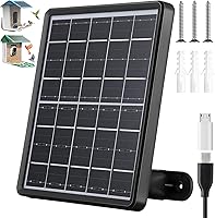 Vista 1 de Saillong Panel solar de 5 W para cámara de comedero de pájaros con puerto micro USB y USB-C; cable de 11.5 pies, cargador de panel solar