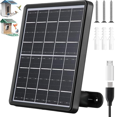 Saillong Panel solar de 5 W para cámara de comedero de pájaros con puerto micro USB y USB-C; cable de 11.5 pies, cargador de panel solar para