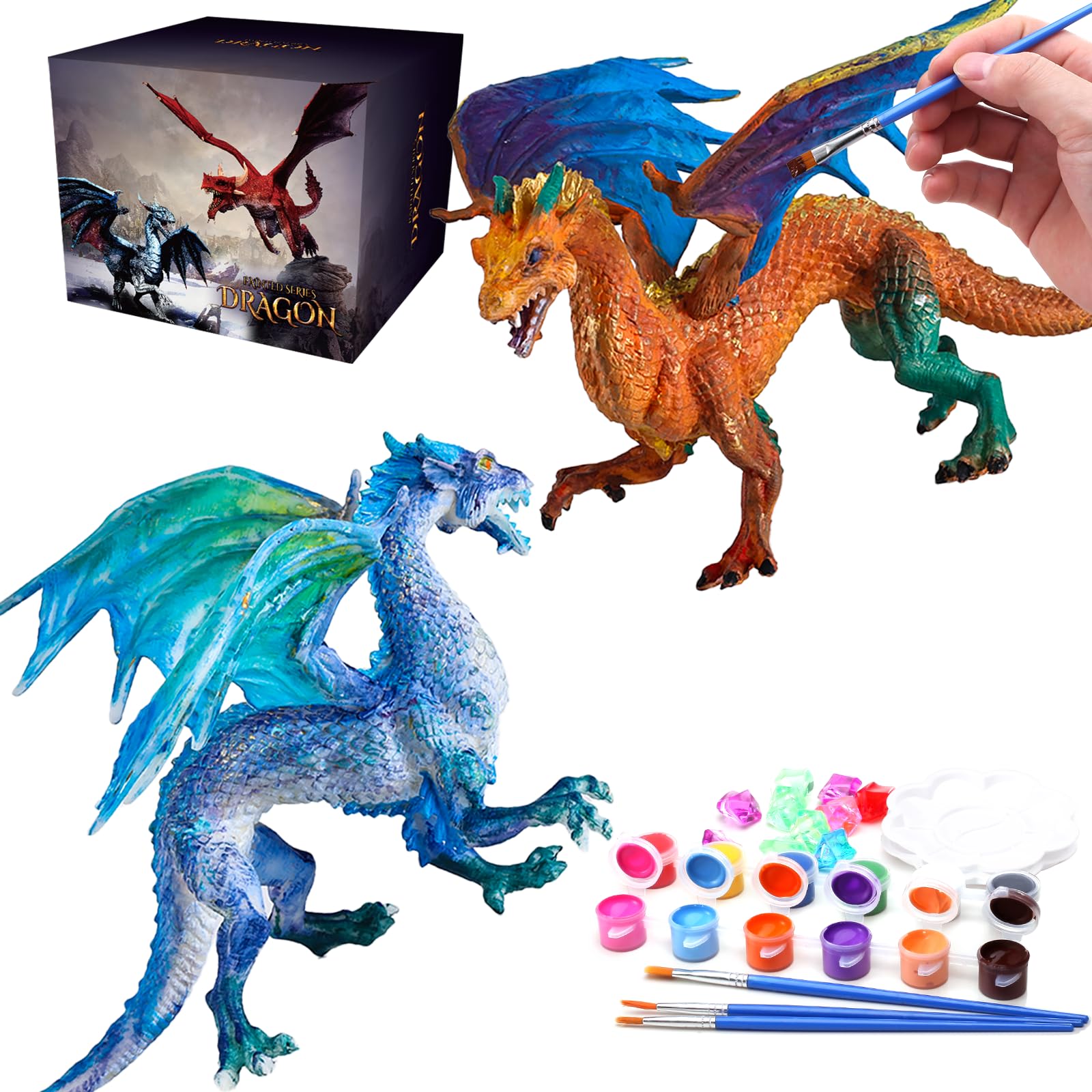 SOLDAY Painting Dragon Toys Kits for Kids Arts and Crafts Ages 3 6 5 7 9 12 Boys Girls to Make Your Own Paintable Figurines Dragon Birthday Party Supplies - 2 Dragons