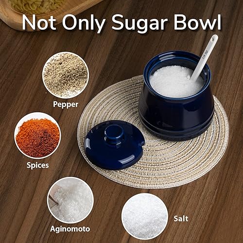 Miniatura 10 de Tanirapel Azucarero de porcelana, bodega de condimentos de 10 onzas con tapa y cuchara, recipiente de azúcar para barra de café, recipiente de sal y