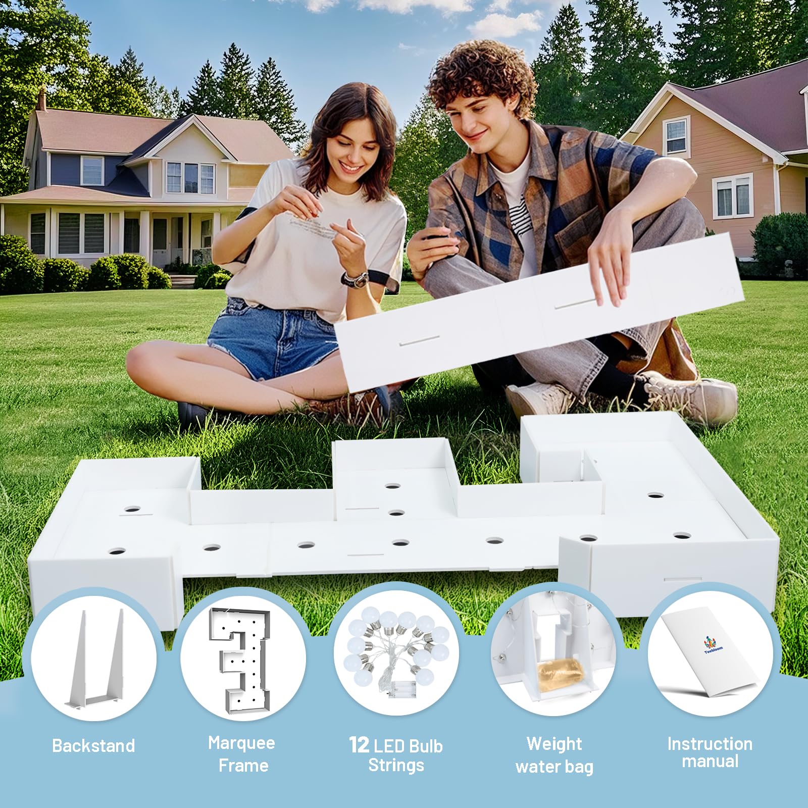 Letras iluminadas de marquesina de 4 pies, decoración de fiesta, letras grandes iluminadas con bolsa de agua pesada, juego de tablero de espuma precortada que se puede utilizar para cumpleaños, bodas | Incluye soporte y bolsa de agua con peso para decorac