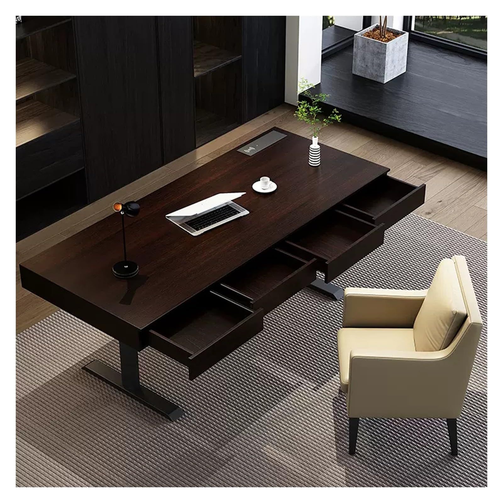 Scrivania Da Ufficio Moderno ascensore elettrico intelligente con cassetti e doppi motori for la scrivania del computer di casa, dell'ufficio, capo Scrivanie Per L'ufficio Domestico(A-Brown,140cm)