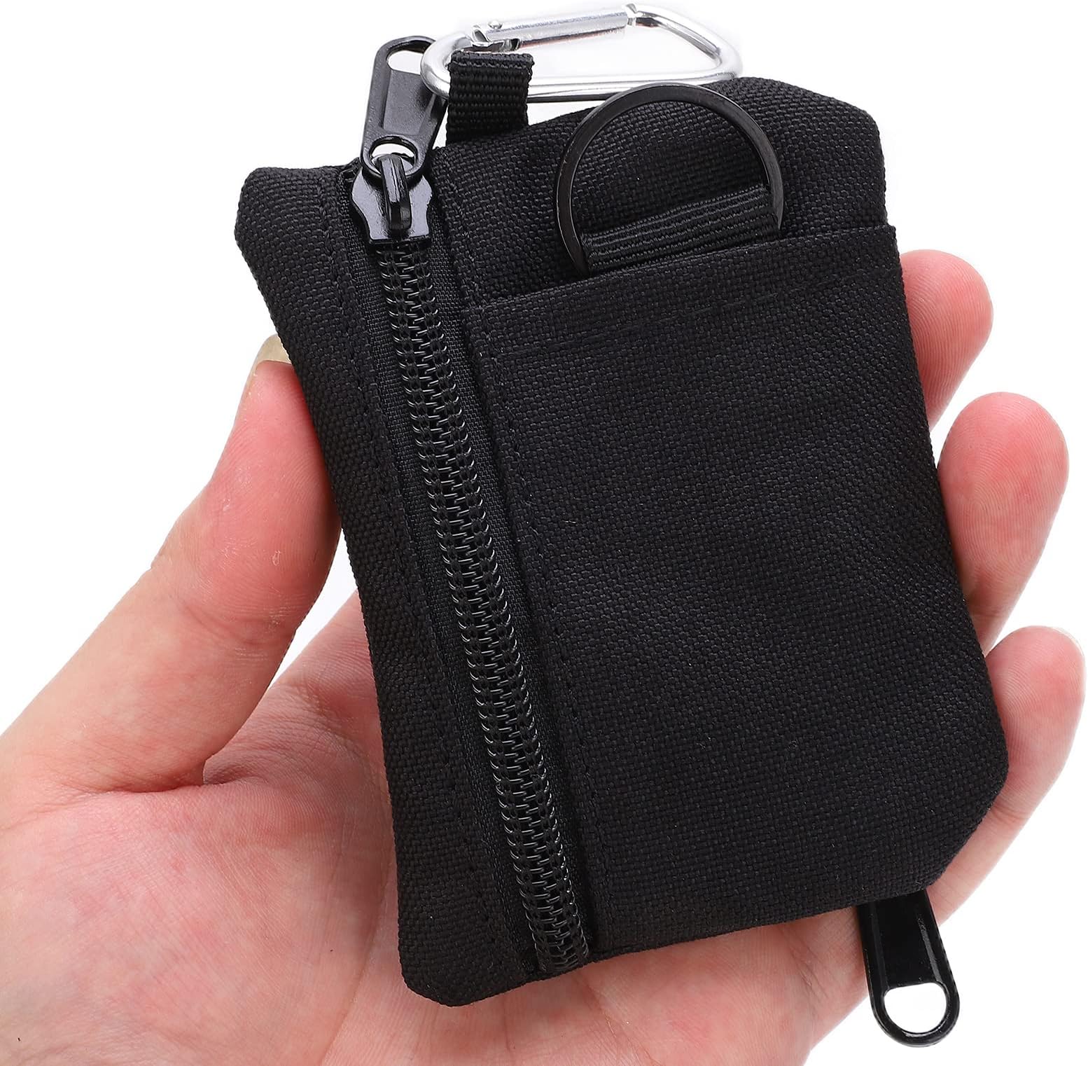 FILFEEL Tactical Molle Pouch with Carabiner, Outdoor EDC Molle Pouch Wallet, Mini Portable Key Card Case EDC Pouch Bag Coin Purse Hiking Waist Packs (10.5x8x1.5cm) (Black)