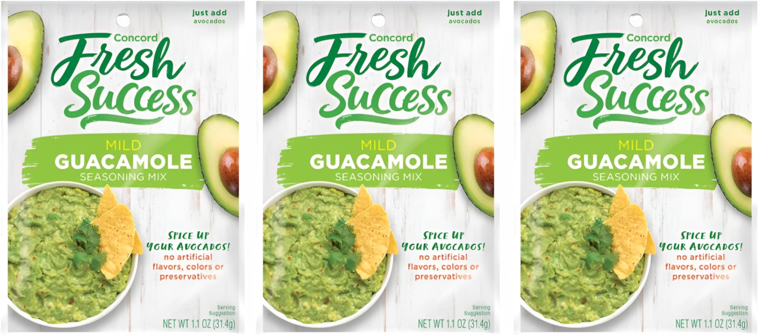 Concord Farms Mild Guacamole Seasoning Mix 1.1 oz Packages (VALUE Case of 3 Packages)