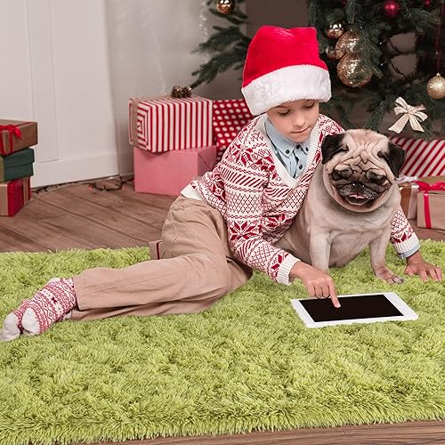 Miniatura 4 de Noahas - Alfombra de terciopelo ultra suave de 1,8pulgadas para habitación de niños, alfombra moderna para decoración del hogar, Terciopelo, Verde