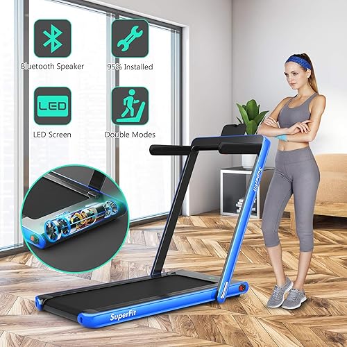 Miniatura 7 de GYMAX Caminadora plegable 2 en 1, máquina de correr para debajo del escritorio con monitor LED y control de aplicación inteligente, caminadora