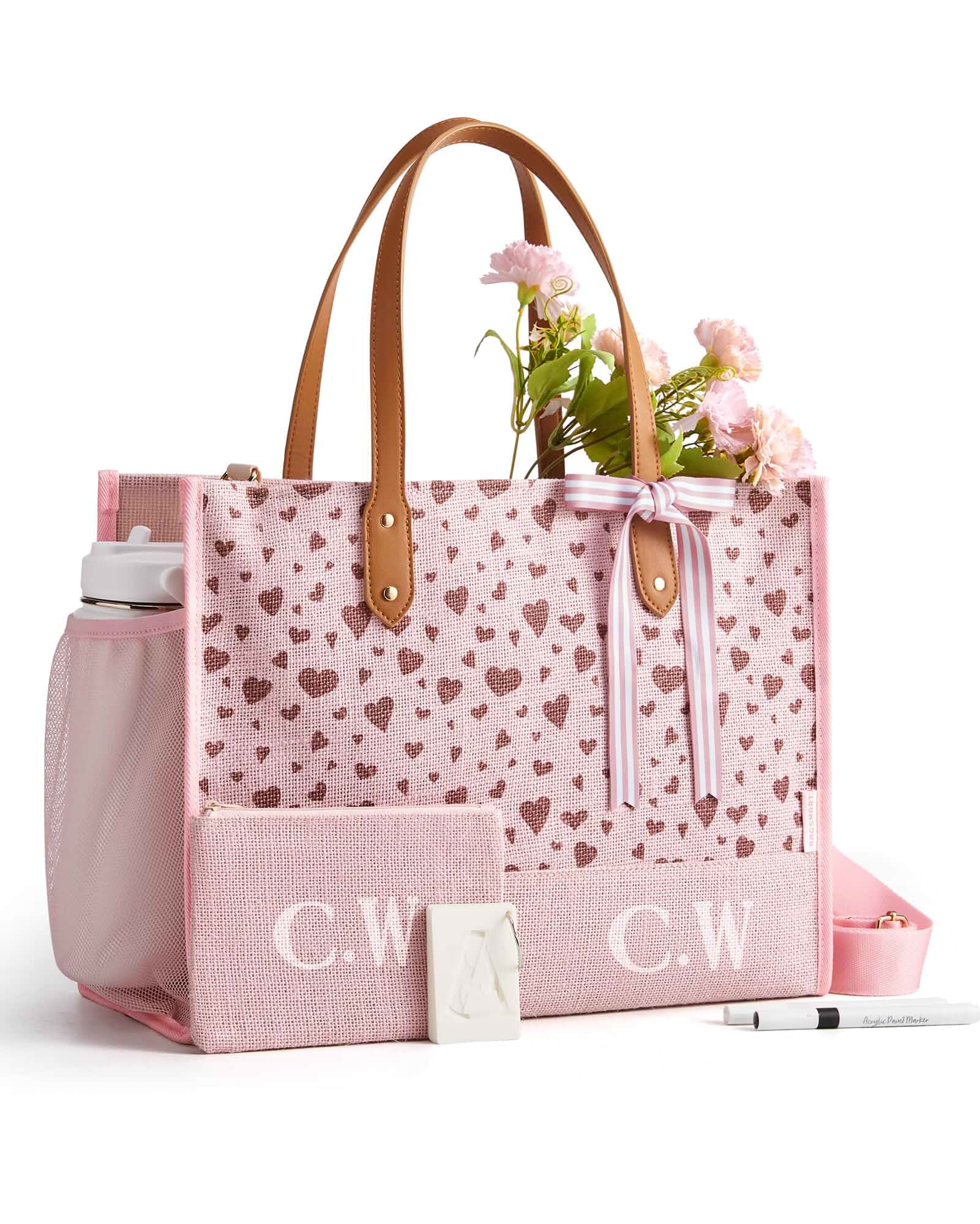 BAGSMART Personalized DIY Tote Bag for Women, 20.6L/24L Shoulder Handbag 2 Styles(Initial Jute & Letter Bead Canvas), Gift Tote Bag for Mom Wife Teacher Friend, Teacher Gifts & Birthday Gifts