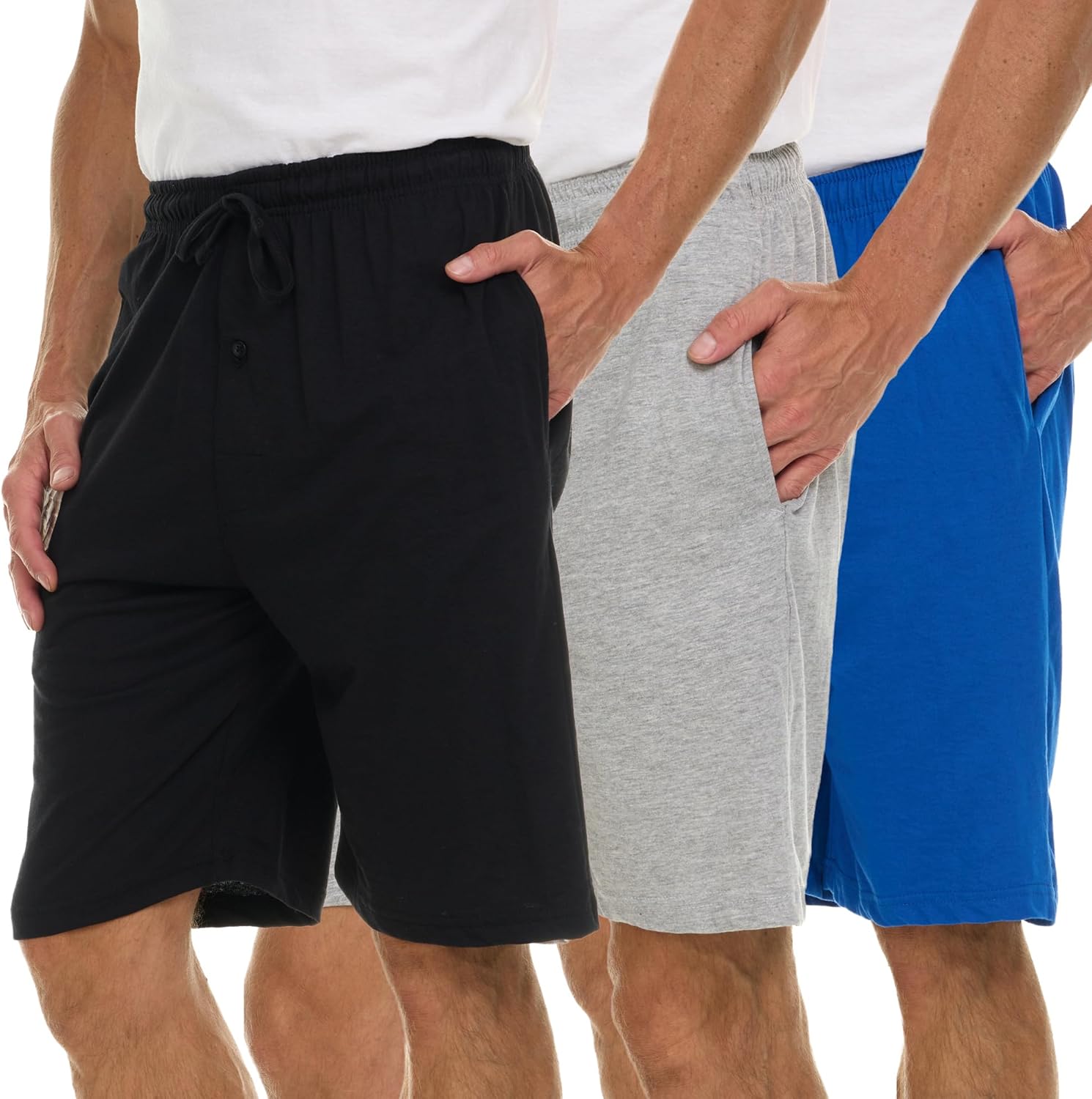 3 Pack Mens Jersey Shorts with Pockets and Drawstring – Soft Men's Lounge Shorts for The House, Sleep PJ, Pajamas – Up to 3XL