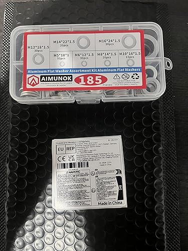 Miniatura 8 de AIMUNOK Kit de surtido de 185 piezas de arandelas aplastables de aluminio para tapón de drenaje de aceite, M5M6M8M10M12M14M16 repuesto para Honda