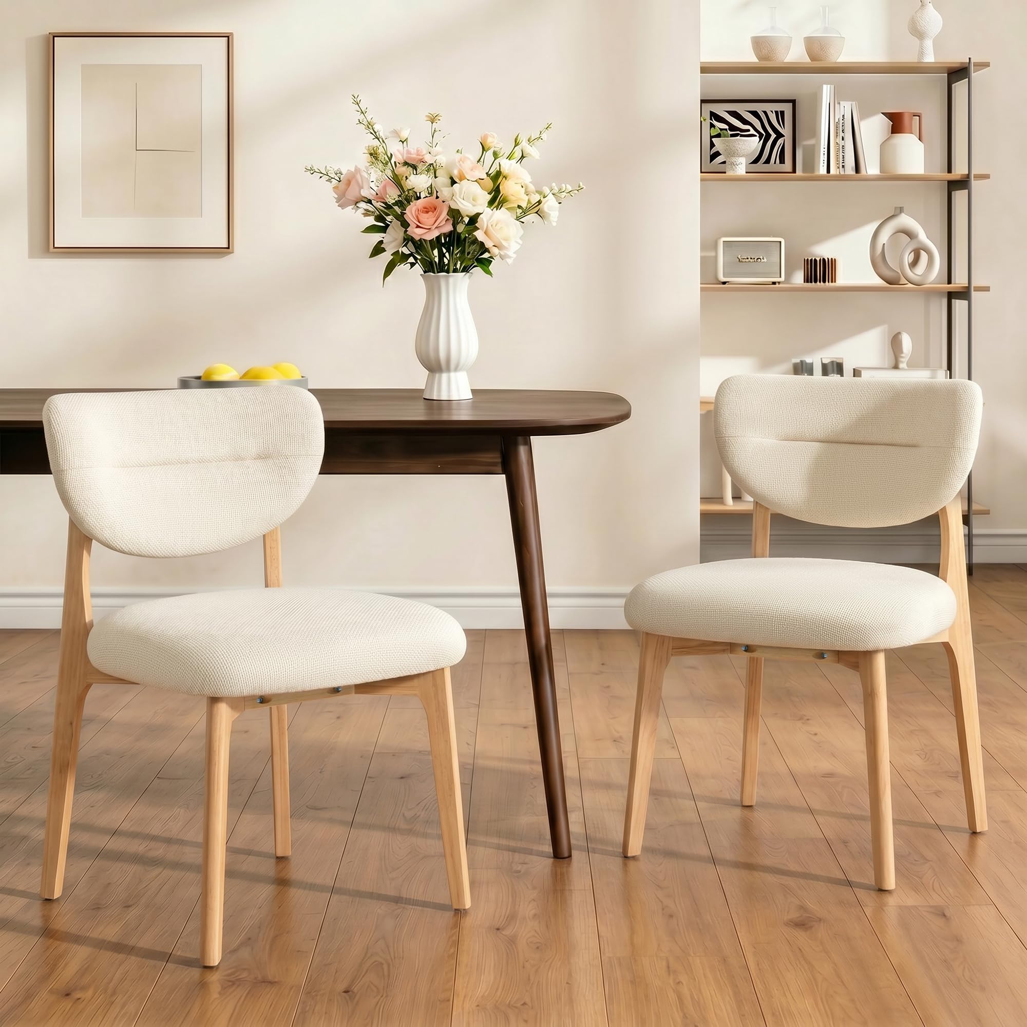 Silla de Comedor Tapizada de Madera,para Cocina, Dormitorio,Sala,Pack 2 | Estructura de madera maciza, Cojín de espuma de alta densidad, Diseño ergonómico antideslizante, Carga 120kg nat_beige