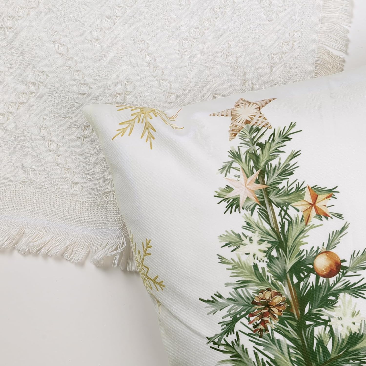 Bonhause Christmas Winter Throw Pillow Covers 18 x 18 Inch Xmas Trees Balls Pine Leaves Cones Truck Decorative Pillow Cases for Couch Sofa Bed Home Winter Holiday Decor Set of 4 - Image 4