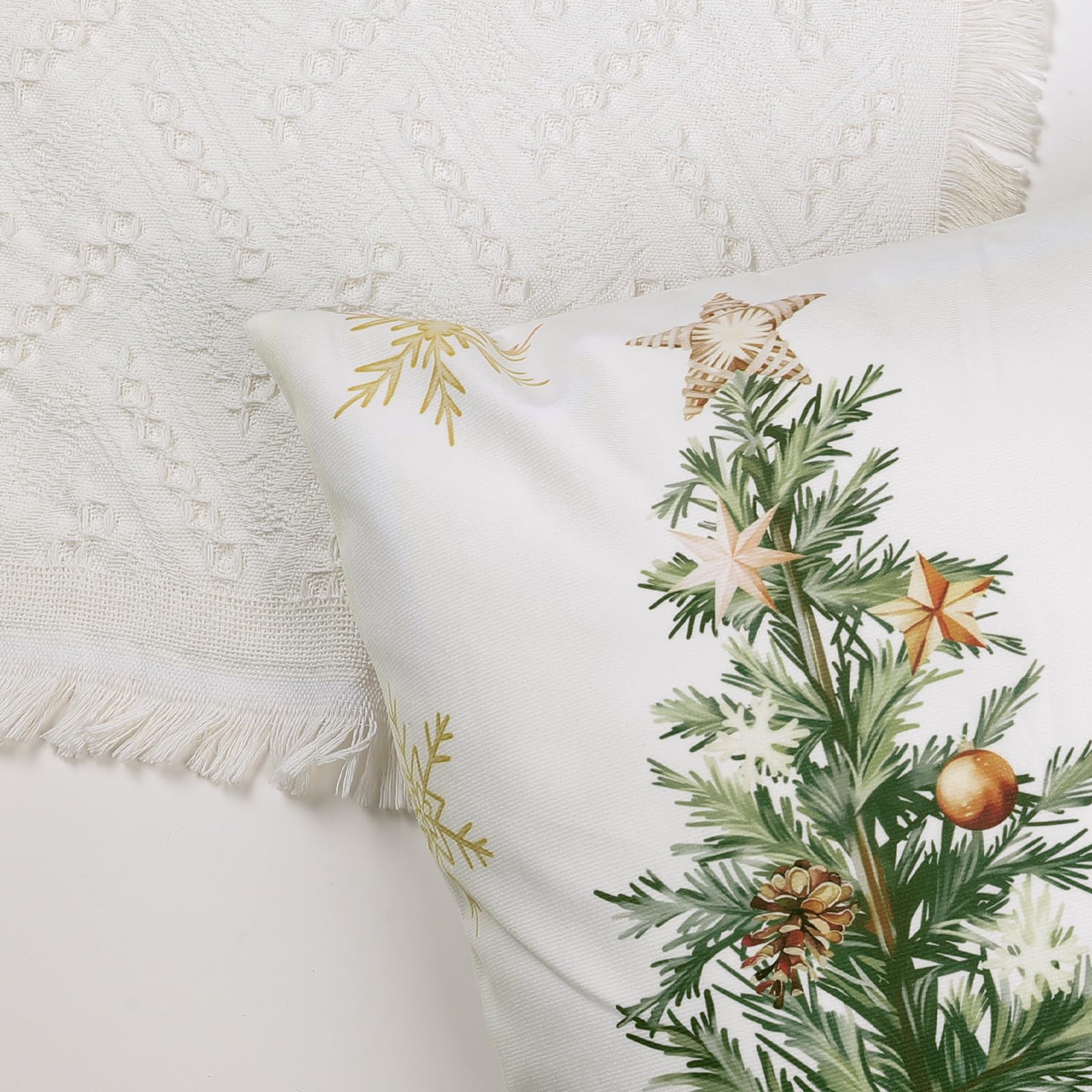 Bonhause Winter Christmas Cushion Covers 45 x 45 cm Xmas Trees Balls Pine Leaves Cones Truck Decorative Throw Pillow Covers for Sofa Couch Bed Home Winter Holiday Decor Set of 4 - Image 4