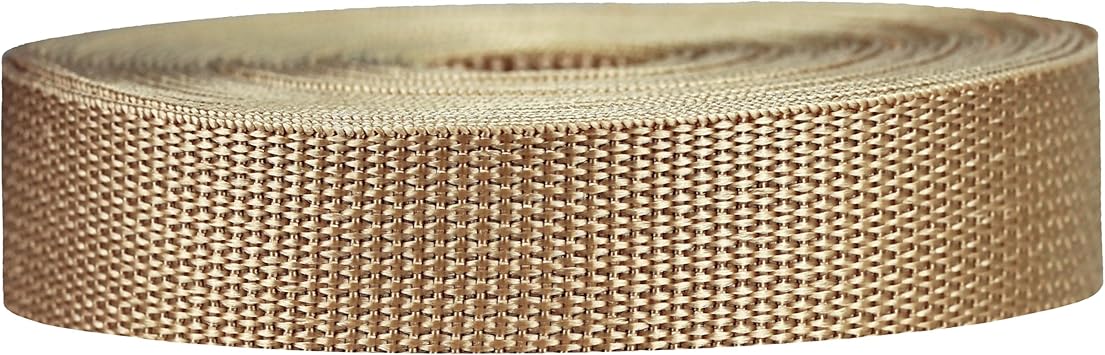 Strapworks Lightweight Polypropylene Webbing - Poly Strapping for Outdoor DIY Gear Repair, Pet Collars, Crafts - 1 Inch x 25 Yards - Khaki