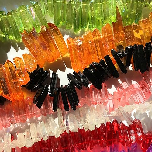 Miniatura 2 de Puntos de cristal de roca natural, con revestimiento de titanio, palos de cuarzo áspero, puntas de punta irregular, cuentas sueltas perforadas de 15